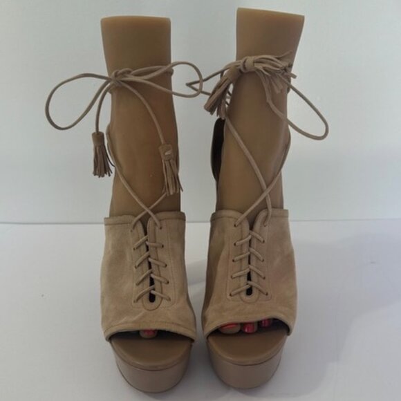 Aquazzura Jac Plateau Suede Leather Sandals Platform Lace Open Toe - Picture 2 of 6